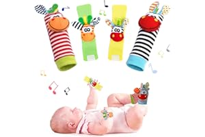 Vicloon Baby Rattle, 4 Pack Neonato Sonagli Calzini da Polso a Sonaglio per Bambini, Sonagli sensoriali, Giocattoli Soffici - 0-6 Mesi