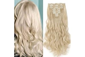S-NOILITE Extensiones de Cabello Natural Clip in Extensions Cabeza llena 8 Piezas 18 Clips Sintético Resistente al Calor Pedazo de Cabello Rizado ondulado 60cm Rubio Blanqueador