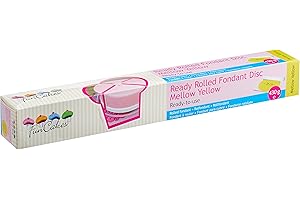 ‎FUNCAKES FunCakes Ready Rolled Fondant Disc Mellow Yellow, Gelb: Vanillegeschmack, Bereits Ausgerollt, Sehr Einfach, Perfekt zum Dekorieren von Torten, Halal, Koscher, Glutenfrei. 36cm Durchmesser, 3mm, 430g.