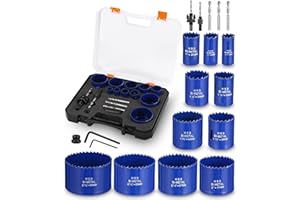 jutyum Lochsäge Set 19 PCS Lochkreissäge Set Meinraum mit Sägeblättern 19mm-68mm 11 Metall Dosenbohrer Lochbohrer Kreisschneider 2 Drehschäften für Holzbrett PVC-Brett Plastikbrett Aluminium, Holz