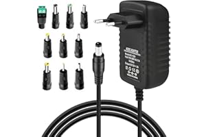 Arvoni 12V 2A Cargador Universal, Adaptador de CA 12V 2A, Fuente de Alimentación, 24W Adaptador de Corriente Universal, Transformador con 10 Adaptadores de Enchufe para Electrónica