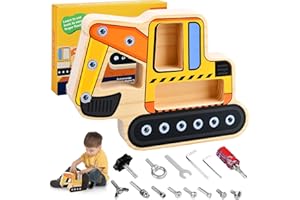 FOVHEE Montessori Spielzeug,Feinmotorik Montessori Brett,Werkzeug Kinder,Spielzeug Bagger,Montessori Schraubbrett,Motorikbrett Lernspielzeug Holzspielzeug,Kindergarten Lehrhilfen Pädagogisches Spielzeug