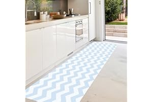 VINILIKO, Alfombra de vinilo, Azul y Blanco, 66x180 cm