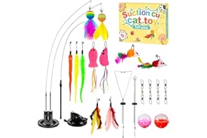 YGACHE Katzen Spielzeug Katzenspielzeug Mit Saugnapf Interactive Spielangel SelbstbeschäFtigung Spielzeug Katzenangel Interaktives Katzenspielzeugset Vogelsimulation Angel Federspielzeug FüR Katzen