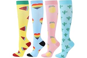 BISOUSOX Unisexe Chaussettes de Contention 4 Paires Chaussettes de Compression de Running Homme Femme 15-20mmHg Chaussettes Montantes Femme Cadeaux de Maternité Chaussettes de Cyclisme Sport