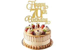 ZEYIYER Gold 70th Cake Toppers, Glitter Happy 70th Birthday Cake Decorations, Seventy Years Old Cakes Pick for Women Men Birthday Party Supplies
