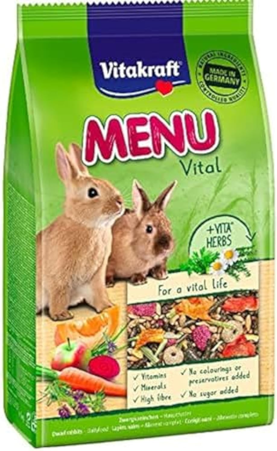 Vitakraft - Menú Premium Vital para Conejos con Cereales, Manzanas y Verduras - 1 kg