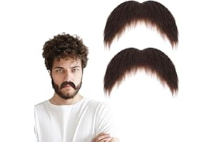 Mabor 2Pcs Fake Mustache, Funny Realistic Mustache, False Facial Hair Stick on for Cosplay Costumes Halloween Christmas Party Accessory, Brown