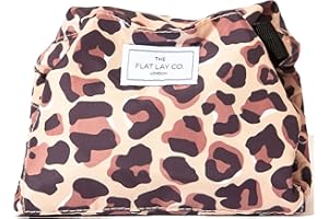 The Flat Lay Co. Makeup Bag - Travel Make Up Organiser for Cosmetics, Eyeshadow, Make-Up Brushes, Lipstick & Tools - Drawstring Makeup Bag Storage with Brush Holder & Large Pockets