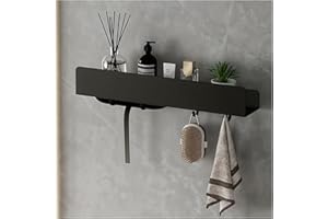 REKITA Duschablage ohne Bohren, Badezimmer Organizer 40 cm, Duschablage Edelstahl mit 4 Abnehmbaren Haken, Shampoo Halterung für Dusche, Hängeregal, Badregal Schwarz