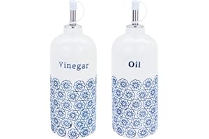 Nicola Spring Bouteilles à Huile d'olive et vinaigre en Porcelaine - avec Bec verseur/500 ML - Motif Floral Bleu - Lot de 2