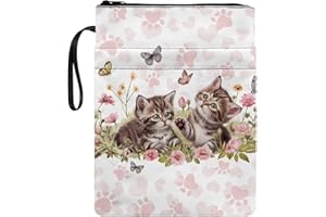 Poceacles Couverture de livre à imprimé chat pour les amateurs de livre, couvertures de livre pour broché, bloc-notes, texte, couverture rigide imperméable avec fermeture éclair