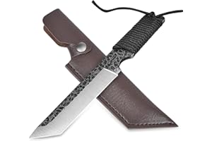 Poktlife Cuchillo de caza de hoja fija con funda de Kydex,Acero 7Cr17,Caja de Regalo Negra,para Supervivencia, Acampar, Caza (Plata)