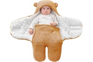 FUNUPUP Sacco Nanna Neonato, Coperta a Sacco Neonato Che Riceve Coperta in Pile Sacco a Pelo Unisex Ragazzi Ragazze in Peluche Simpatico Orsetto Swaddle(0-3 Mesi,Marrone)