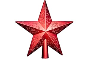 HEITMANN DECO Weihnachtsbaumspitze Stern Rot – Christbaumspitze mit Glitzer für den Weihnachtsbaum – Deko Stern aus Kunststoff, modern, 20x19 cm