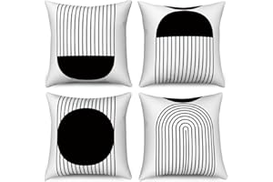 Hnmdmyi Funda de Cojín Boho 50x50 Juego de 4, Blanco y Negro de Mediados de Siglo Abstracto geométrico Arco Sol Fundas de cojín Decorativo Moderno Minimalista de Lino para sofá Exterior Home Decor