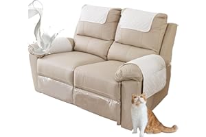 ZGDDPZA Armchair Arm & Headrest Covers for Recliner Sofa - Quilted Chair Arm Covers with Pockets - Waterproof Non Slip Sofa Protectors - Pet Dog (Beige, 2-Seater 4pcs)