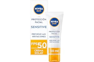 NIVEA SUN Sensitive Protección Facial FP 50 (1 x 50 ml), protector solar facial para piel sensible, crema sin perfume, crema solar 50 con 0% sensación pegajosa