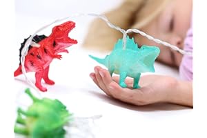 MiniOwls Dinosaur Indoor LED String Lights Brand. 10 Soft Silicone Covers. 2xAA Battery Operated (NOT Included) Perfect for Toy Storage Hammock 150cm Long