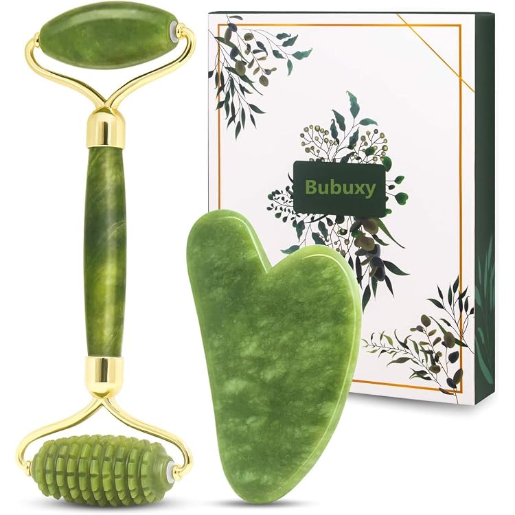 3-in-1 Naturstein Jade Roller & Gua Sha Set – Inkl. Eisroller, Für Gesichtsmassage, Kühlung & Lymphdrainage