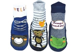 BOMPOW 3 Pairs Baby Slipper Socks Toddler Kids with Grip Anti-slip Floor Socks for Baby