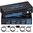 CMSTEDCD HDMI+Displayport KVM Switch Dual monitor Support 8K@60Hz 4K@120Hz/144Hz USB 3.0 KVM Switches for 2 computers share 2 monitors and 4 USB ports DP 1.4 HDMI 2.1 With DC adapter and 2 USB Cables
