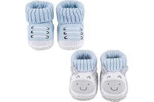 LACOFIA 2 Paires Chaussons bébé Naissance Chaussures Tricotés pour Nouveau-nés Garçons Filles 0-3 Mois