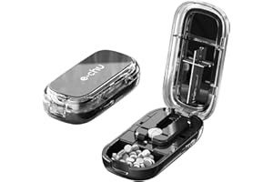 Dzmuero Cortador de pastillas, Partidor de pastillas, Cortador pastillas, Compacto y portátil, 1 dividido en 2, 1 dividido en 4, Cortador de medicamentos multifuncional, Caja de medicamentos (Negro)