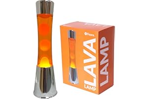 FISURA. Fisura - Lampe à lave orange. Base chromée, liquide orange et lave orange. Lampe d'ambiance originale. Avec ampoule de rechange. 11 cm x 11cm x 39,5 cm.