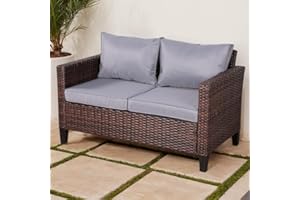 Rattan Park Sofás de Jardín de Poliratán – Conjunto Modular de Muebles de Exterior para Terraza y Patio (marrón, 2 plazas)