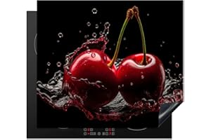 KitchenYeah© Cubre Vitrocerámica - Protector Vitroceramica Induccion 60x52 cm - Tapa Vitroceramica - Protector de Vitroceramica Cerezas - Rojas - Fruta - Agua - Negro