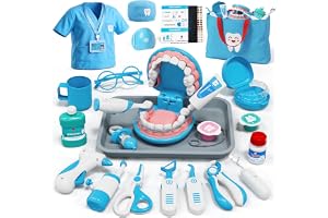 Lehoo Castle Doctor Kit for Kids, Dentist Play Set Toddlers Boy (Blue) | Pretend Medical Set with Bag, Doctors' Costume, Tool Accessories, Role Playset Doctors Toy for Kids Aged 3 4 5 Year Old