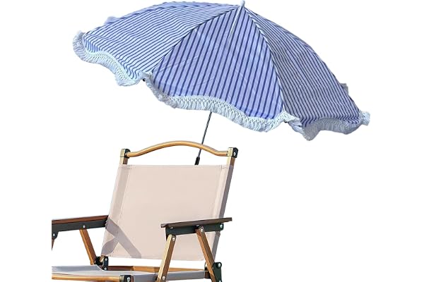 Strandparaply bärbart vindtätt UV-skydd blå och vit randigt | Utomhus paraply för trädgård gård utanför camping resor pool däck