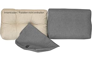 LILENO HOME Housse rembourrée de coussin pour palette européenne - Housse de rechange pour coussins de dossier/coussins latéraux - Pour l'extérieur - 60 x 40 x 16-20 cm - Gris clair