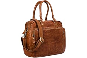STILORD 'Amilia' Businesstasche Damen Leder Vintage Aktentasche mit 13,3 Zoll Laptopfach für MacBook große Umhängetasche aus echtem Rindsleder, Farbe:ocker - braun