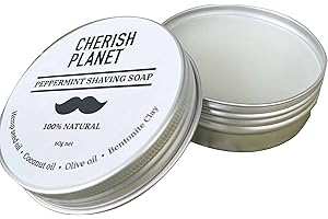 CHERISH PLANET Natural Hemp & Coconut Oil Peppermint Shaving Soap in Reusable Metal Tin (Set of 3)