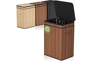 MIHOHO Cubo de basura grande de 80 litros/21 galones con tapa, Cubo de basura/cubo de basura para exteriores para el hogar, de bambú, para exteriores, hogar, oficina, baño y cocina, 40 x 30 x 60 cm (Marrón)