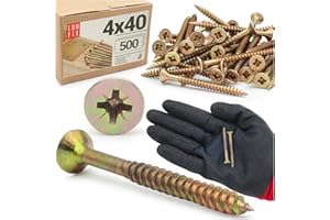 LUN FIX Vite universale, 4,0 x 40 mm, 1 kg (500 pezzi), con impronta a croce PZ2, testa piatta, viti per legno, zincate, viti multiuso, viti a croce