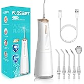 FlossJet Irrigador Dental Inalámbrico Irrigador Bucal Portatil 300ML Water Flosser Limpiador Dientes Agua Presion con 5 Boqui