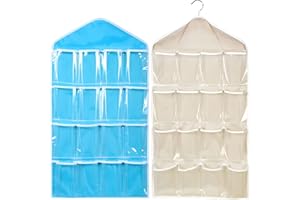 Mein HERZ 2pcs Over Door Hanging Bag,【16 Pockets】 Storage Organiser, Pockets Clear Over Door Hanging Bag Shoe Rack Hanger Underwear Bra Socks Closet Storage Organizer (Grey/Blue)