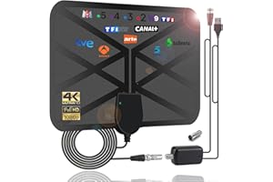 EONDEVO 36DBI Antenne TV Intérieur, 200 km d'autonomie Antenne TNT Puissante Intérieure Signal Amplificateur Booster avec Câble Coaxial Soutenir TV HD, 1080P 4K FM, VHF, UHF