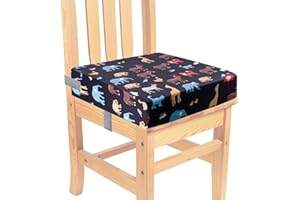 MEYAGOT Rialzo Da Sedia Per Bambini, 32*32*8cm, Cuscino Da Tavolo Cartoon, 2 Cinghie Di Sicurezza, Nero