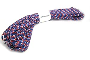 WINGONEER A Corda Paracord 100 FT 7 Nucleo 550 Paracord Camping 30 Metro (Rosso + Bianco + Blu)