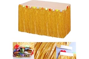 OTMVicor Hawaiian Table Skirt,9.6ft Grass Table Cloths with flowers,Hawaiian Decoration for Tiki Bar Skirt Hawaiian Party