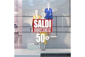 LARGE FORMAT Adesivi Saldi Attacca e Stacca per Vetrine Negozi e tutte le superfici piane | Adesivi promozionali Allestimento Vetrine Decorate Fai da te (Promo Saldi Rosso)