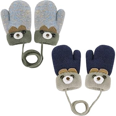 Moufles Bébé Tricotées Avec Cœur – Taille Unique 1-3 Ans – Douces Et Chaudes – Bleu