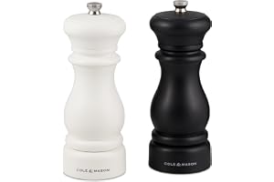 Cole & Mason Southwold svartvitt salt- och pepparkvarn set, justerbar malning, ABS-plast, 165 mm, presentpaket, inkluderar 2