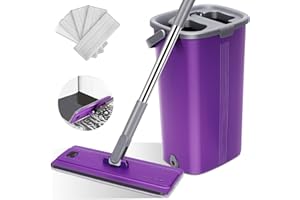 ‎MYIOSUS Myiosus Zestaw mopa do mycia z wiadrem, wiadro do czyszczenia z mopem, wycieraczka 360° z uchwytem ze stali nierdzewnej, mop z funkcją wykręcania z 5 wkładkami z mikrofibry, mop podłogowy do płytek z