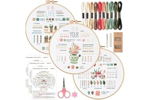 GlasFlength Kit de Bordado para Principiantes, Kit de Práctica de Puntada de Bordado Embroidery Kit con Instrucciones Aguja e Hilo Kit de Inicio Punto de Cruz de Bordado para Adulto Niño (Blanco)