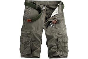VATINNT Mens Cargo Shorts Cotton Combat Casual Work Shorts with Zipper Pockets No Belt